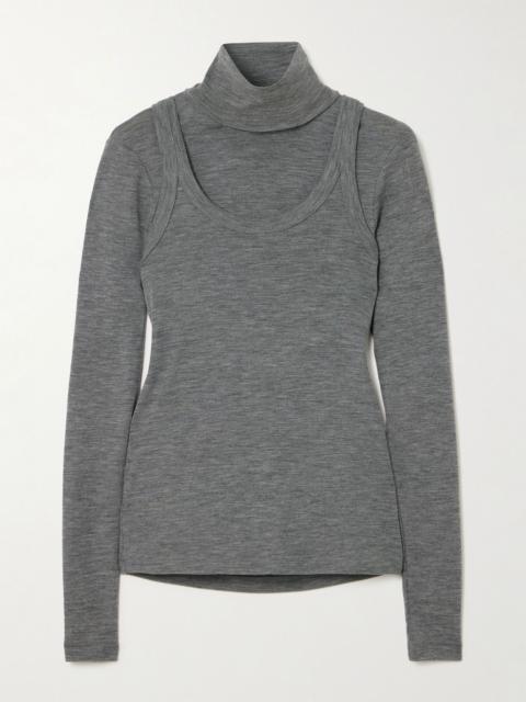 Convertible layered merino wool-jersey turtleneck top Charcoal