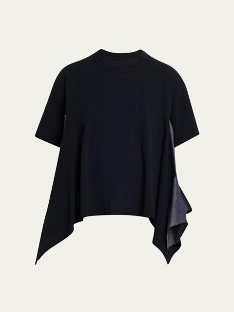 Denim Side-Panel Short-Sleeve Cotton Jersey T-Shirt