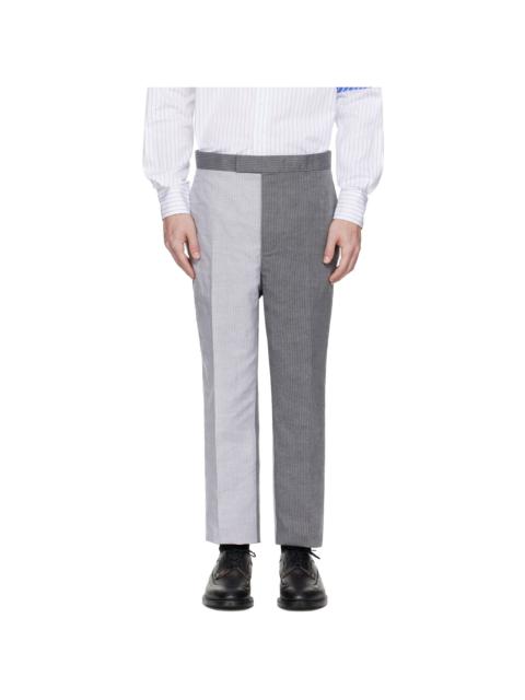 Gray University Stripe Linen Cotton Trousers