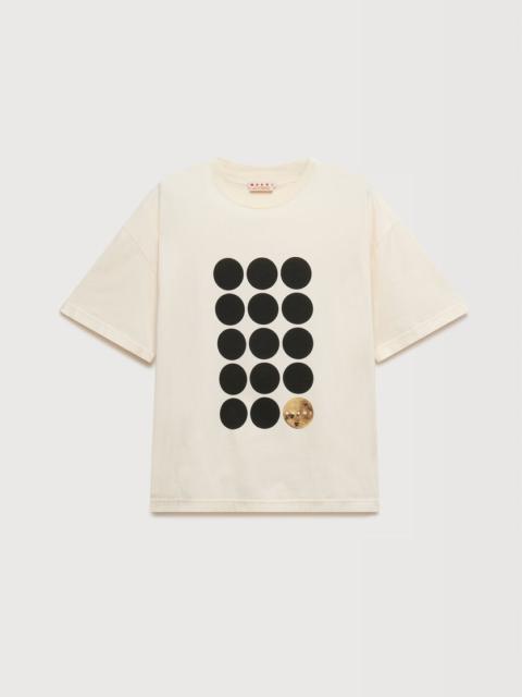 WHITE COTTON T-SHIRT WITH PLANET PRINT