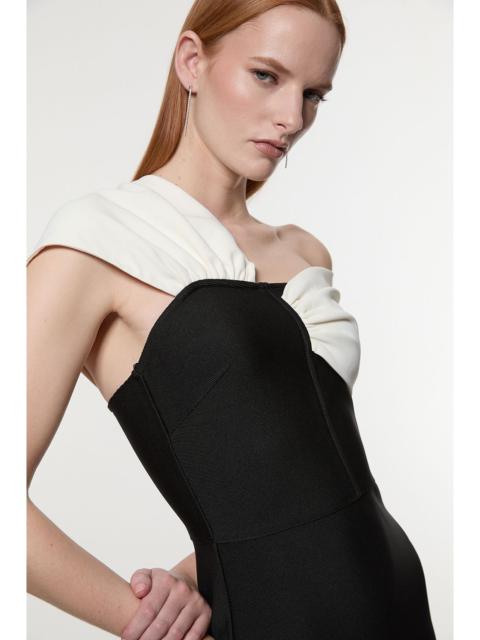 Figure Form Bandage Asymmetric Strap Knit Midi Dress