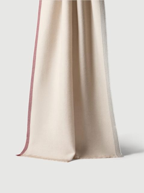 Wool and cashmere diagonal scarf with striped edge