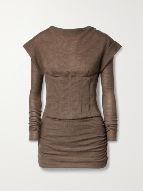 Ruched Wool Mini Dress