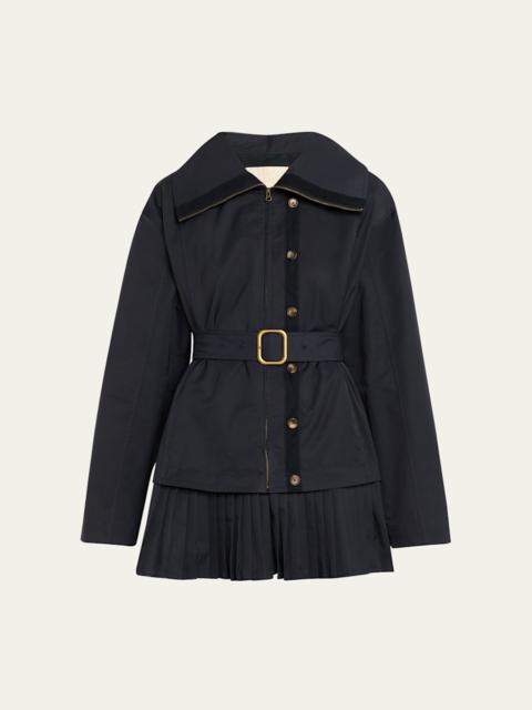 Lison Belted Jacket with Pleated Hem