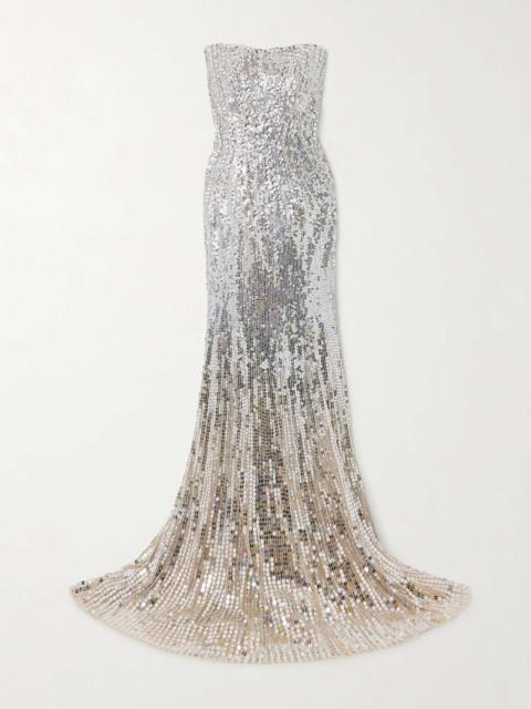 Sarai strapless crystal and sequin-embellished tulle gown Silver
