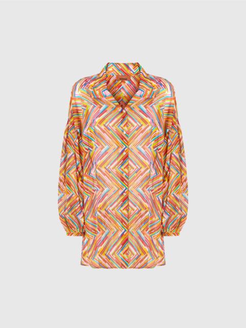 Oversized shirt in printed cotton and silk blend