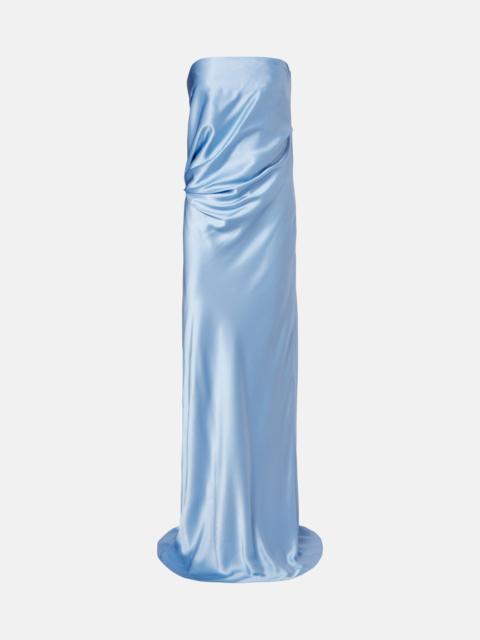 Draped silk charmeuse bustier gown