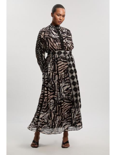 Plus Size Animal Print Viscose Georgette Woven Belted Maxi Dress