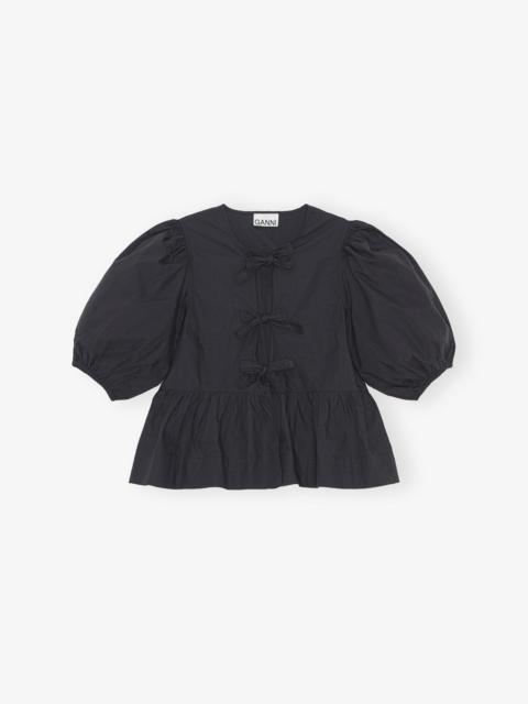 COTTON POPLIN PEPLUM TIE BLOUSE