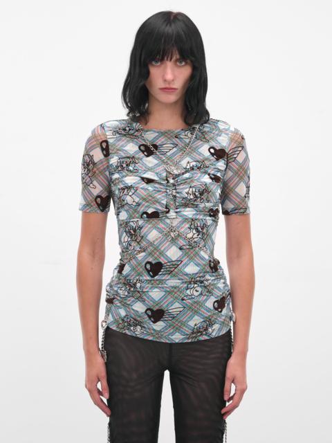 Blue Sonicscape Tartan Mesh Top