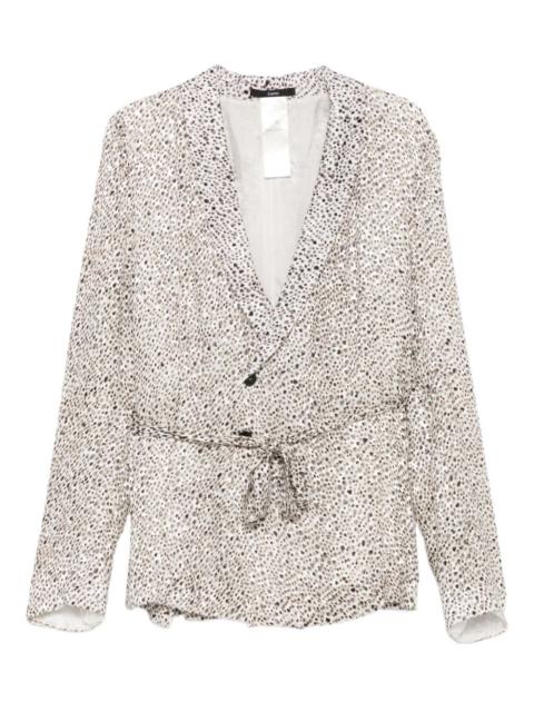 abstract-print belted jacket