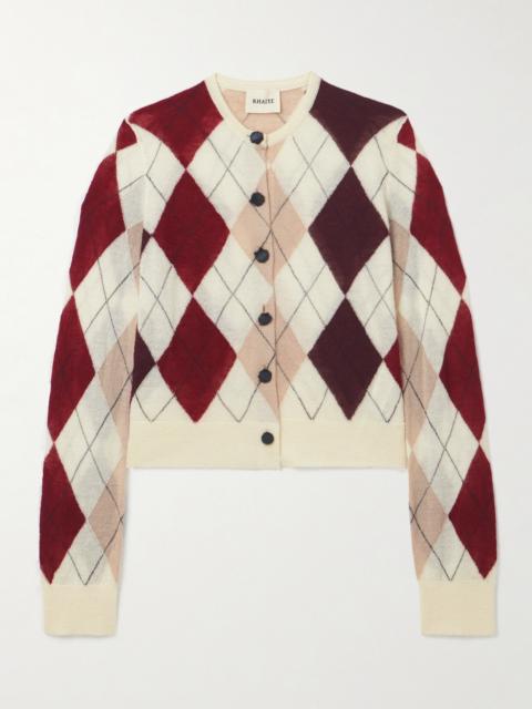 Charli Calf Hair-trimmed Argyle Cashmere And Mohair-blend Cardigan