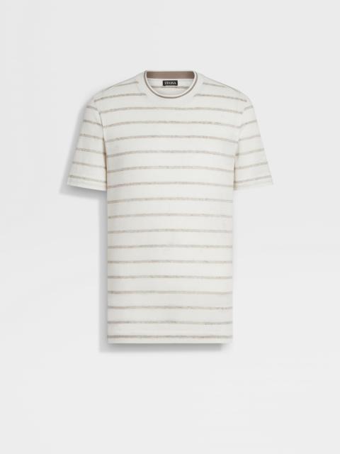 WHITE AND LIGHT TAUPE LINEN T-SHIRT