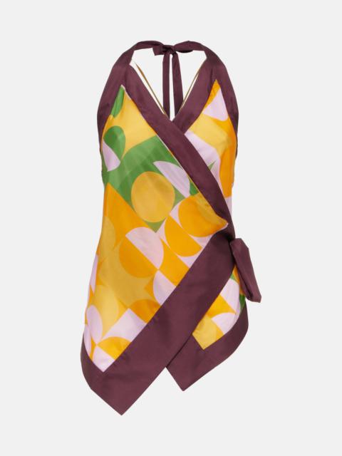 Printed halterneck silk pongee top