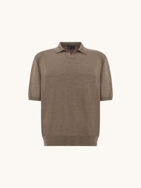 OPEN‑COLLAR POLO IN WOOL AND SILK