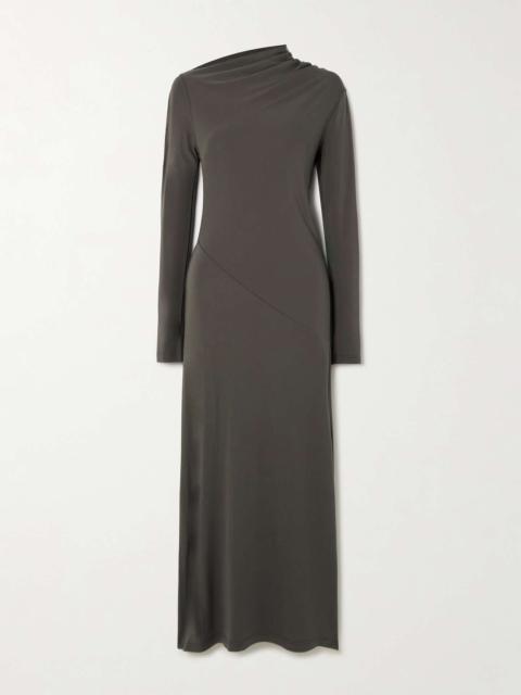 Gathered stretch-jersey maxi dress Dark gray
