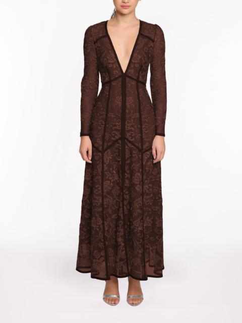 CORDED LACE DEEP V LACE BUTTON MAXI DRESS