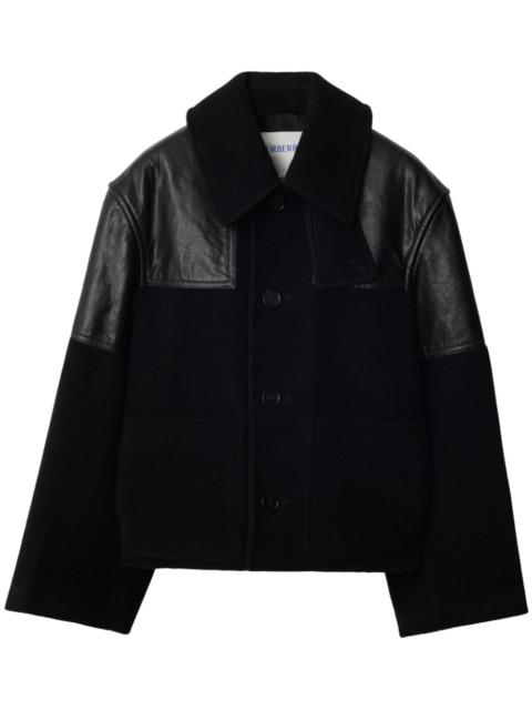 panelled leather-wool jacket