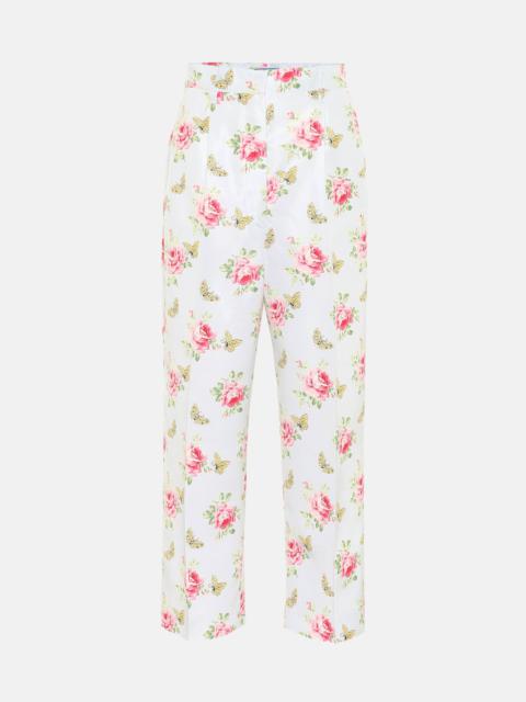 Floral high-rise silk pants