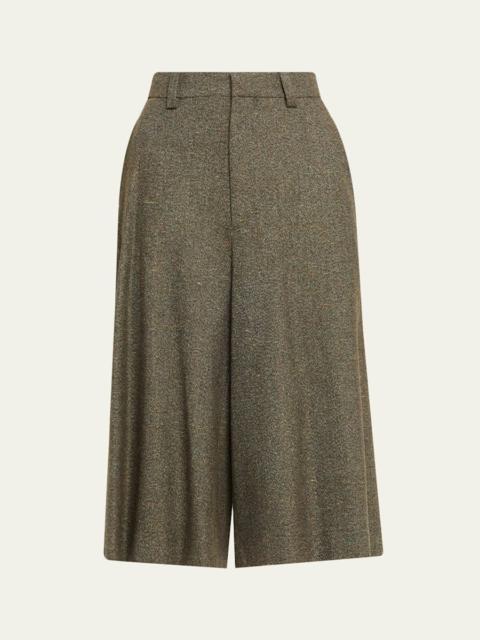 Drake Cashmere-Wool Wide-Leg Bermuda Trousers