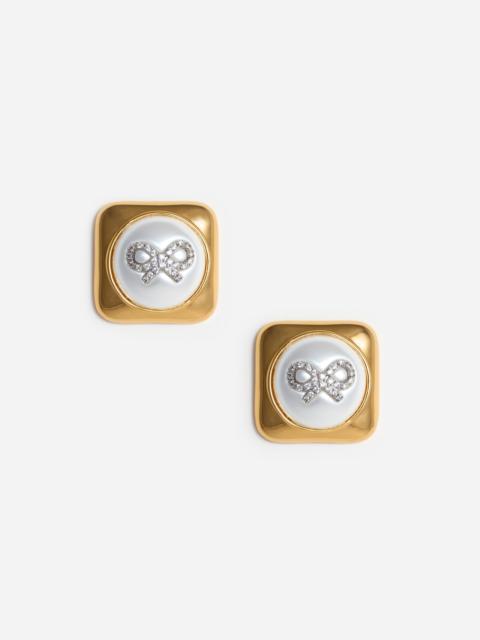 Bow Pearl Gold Square Earrings