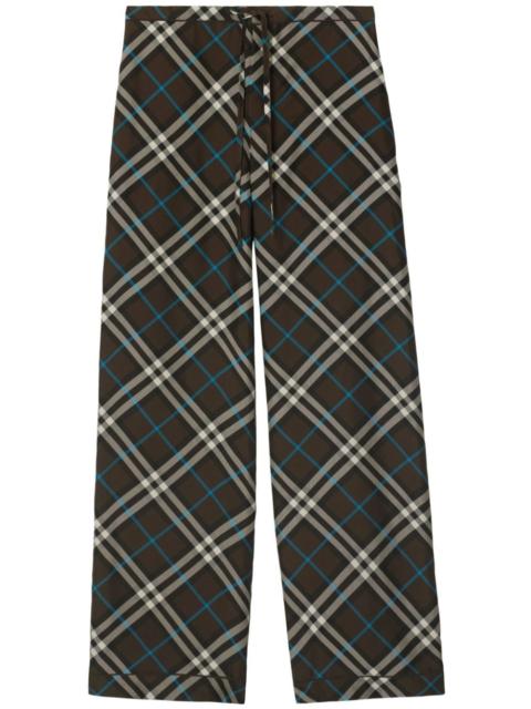 check-pattern silk trousers