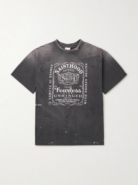 + Neighborhood Printed Distressed Cotton-Jersey T-Shirt Gray