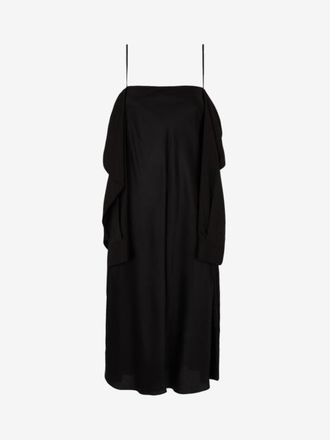 Satin dress with hanging sleeves