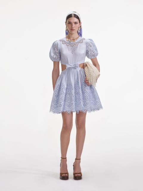 Blue Embroidered Linen Mini Dress