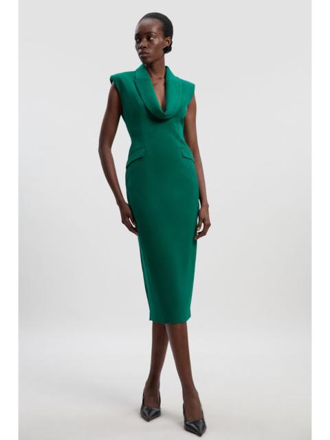 Polished Tailored Cowl Neck Sleeveless Midi Dress