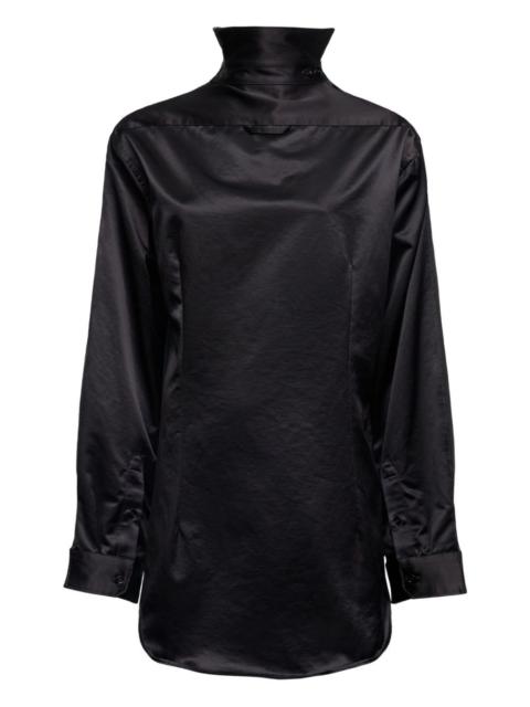 high-neck satin dress