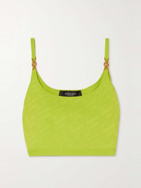 Cropped embellished knitted top