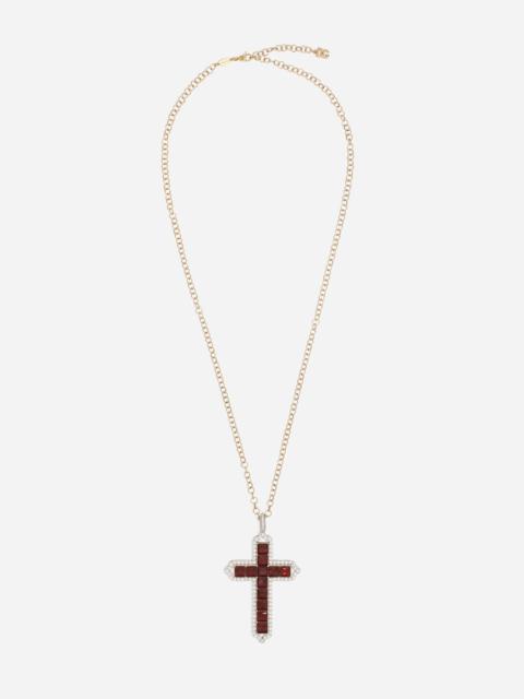 Cross Pendant 18-carat yellow and white gold, rhodolite garnets, and diamonds