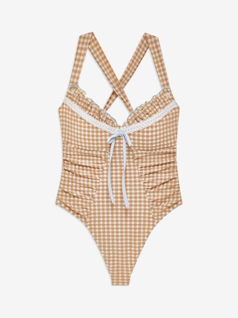 Puckered Gingham One Piece