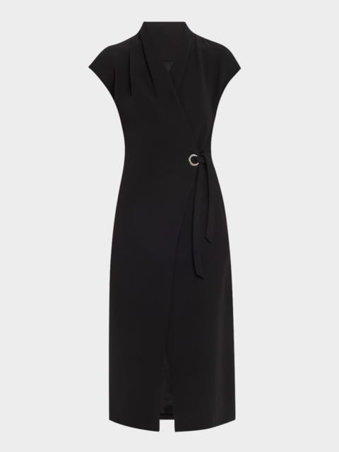 Cap-Sleeve Cupro Wrap Midi Dress