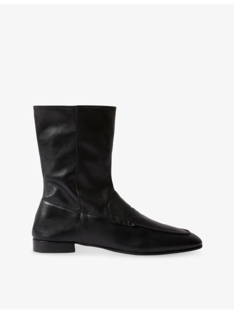 Penny-Detail Leather Ankle Boots