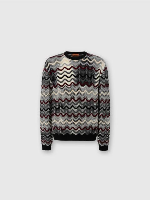 Crew Neck Sweater with Geometric Zigzag Pattern