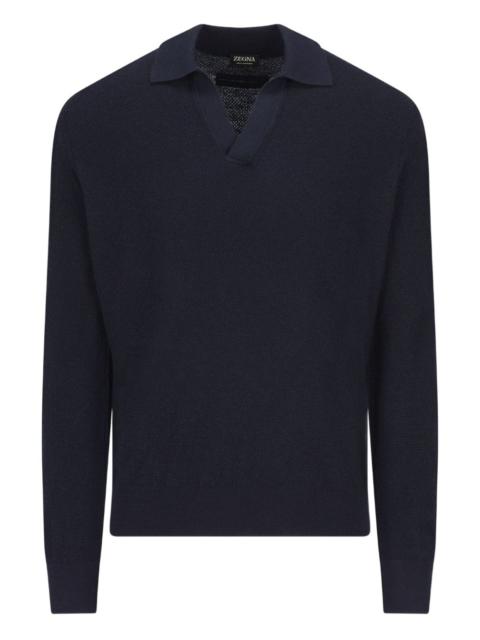 open-collar cashmere polo shirt