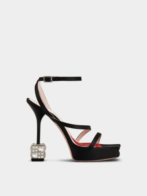 Cube Strass Heel Sandals in Satin