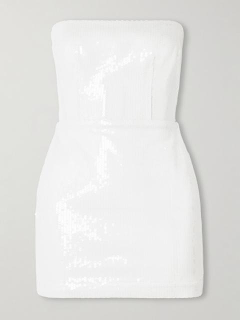 Strapless sequined tulle mini dress White