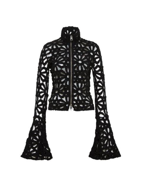 Jun Embroidered Zip-Up Top black