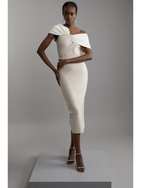 Figure Form Bandage Asymmetric Strap Knit Midi Dress