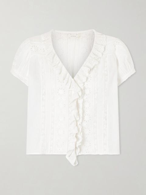 Clairette Cropped Ruffled Lace-trimmed Organic Cotton-voile Top