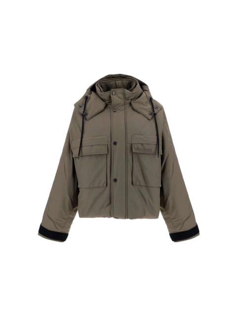 Balenciaga Women Flap Pocket Logo Nylon Parka Jacket Khaki