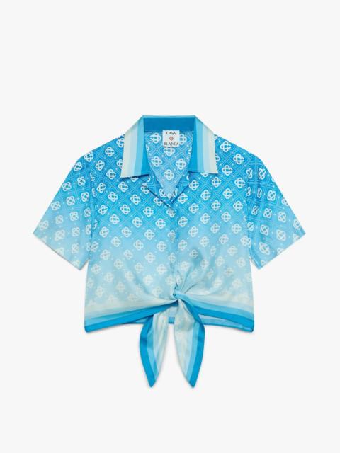 Blue Gradient Monogram Knotted Cropped Silk Shirt | Casablanca Paris