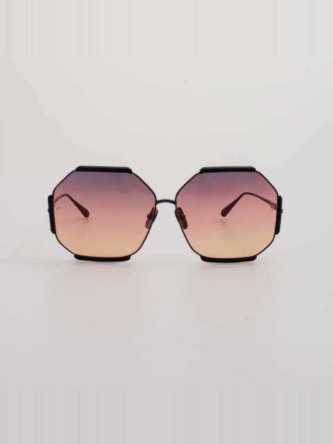 Margot Hexagon Sunglasses in Black and Sunset Lenses