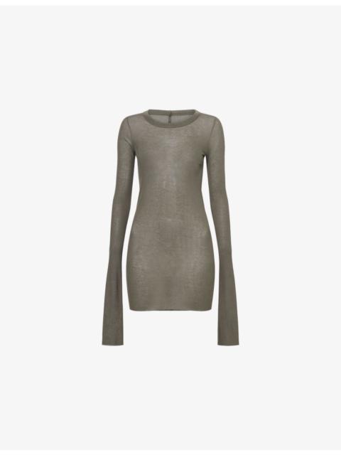 Ribbed Long-Sleeves Woven Top