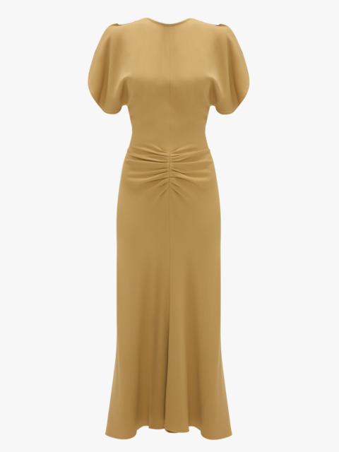 Gathered Waist Midi Dress In Honey