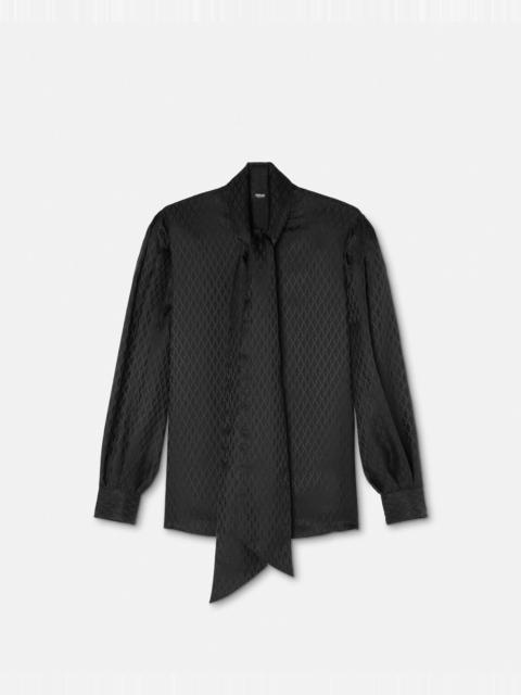 V Allover Jacquard Silk Lavallière Shirt
