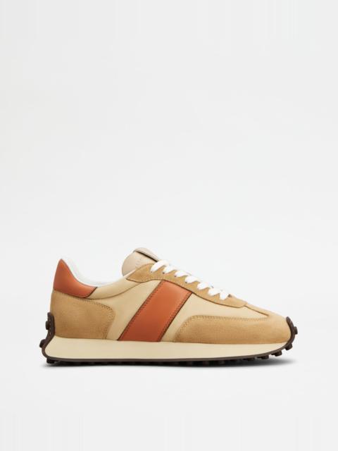 T VINTAGE SNEAKERS IN LEATHER AND TECHNICAL FABRIC - BROWN, BEIGE, ORANGE